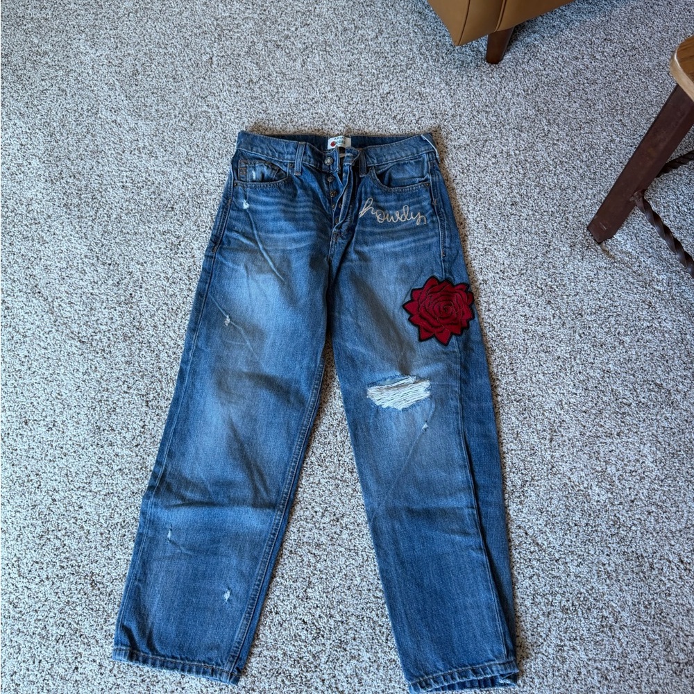 Ariat X RODEO QUNICY Embroidered Blue Jeans with Red Rose Patch